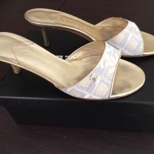 Authentic Chanel Gold/Beige Slides/Mules Size 40 US 9